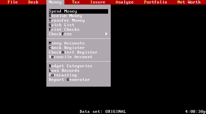 Managing Your Money 7.0 - Menu